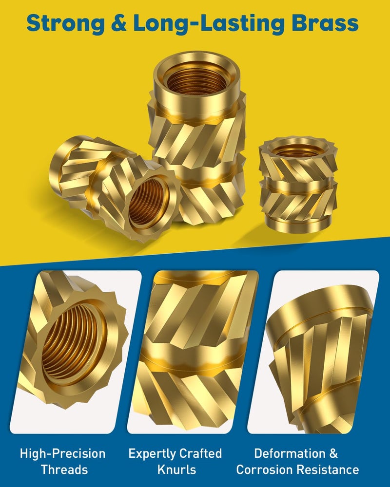 Vibit 152 Pcs Threaded Inserts for Plastic, 3 Sizes of M3 Heat Set Inserts with Soldering Tip & Adapter, Brass Heat Insert, Metric Knurled Nut Insert Kit for 3D Printing Components - Image 3